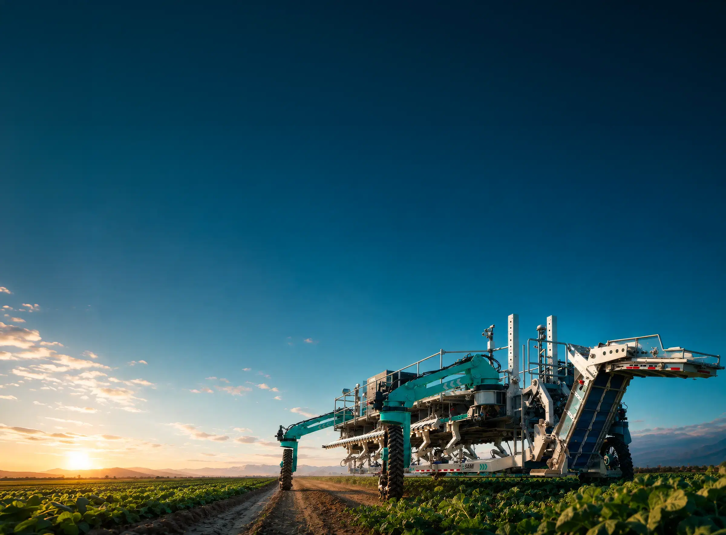 The SAMI machine at work in a field at sunset